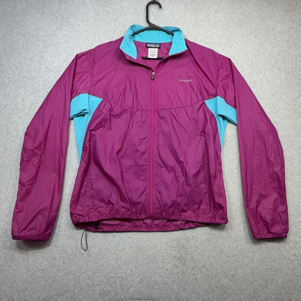 Patagonia Nine Trails Jacket Womens Large Magenta Colorblock Running Windbreaker
